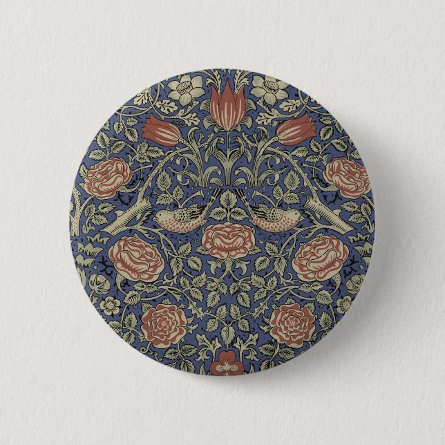 Badge Rond 5 Cm William Morris Tudor Fond d'écran Rose (Devant)