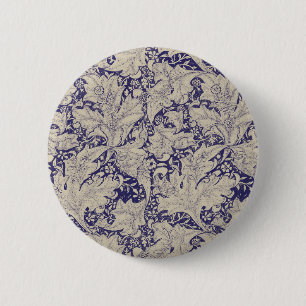 Badge Rond 5 Cm William Morris Wallflower bleu damas floral
