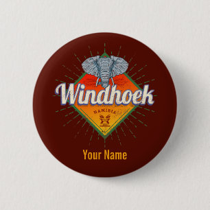 Badge Rond 5 Cm Windhoek Namibie Retro Elephant Afrique Vintage