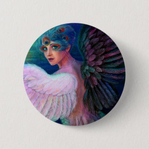 Badge Rond 5 Cm Wings de paon de Madame de la dualité