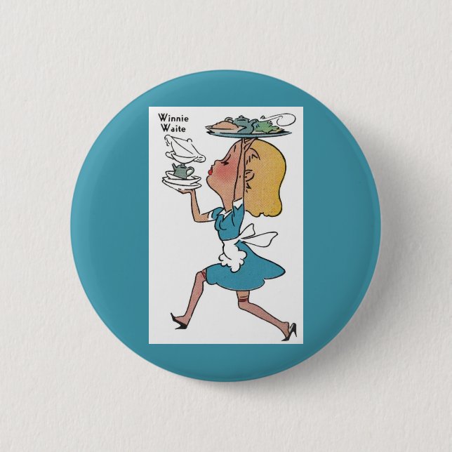 Badge Rond 5 Cm Winnie Waite la serveuse occupée (Devant)