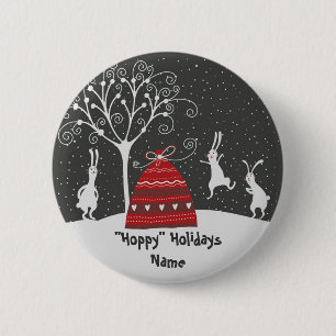 Badge Rond 5 Cm Winter Bunny Hoppy Holidays Button