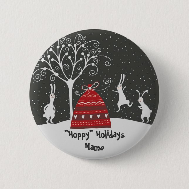 Badge Rond 5 Cm Winter Bunny Hoppy Holidays Button (Devant)