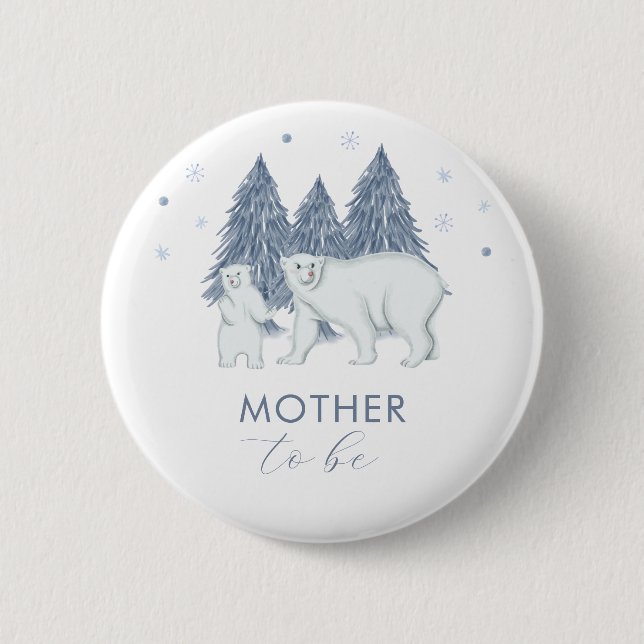 Badge Rond 5 Cm Winter Forest Polar Bear Mother To Be Baby Shower  (Devant)