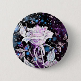 Badge Rond 5 Cm Winter Rose and Butterflies - Beautiful