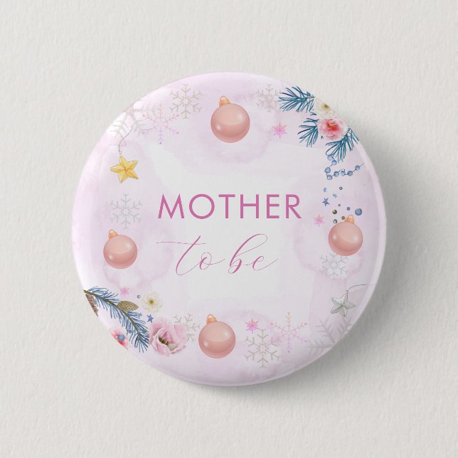 Badge Rond 5 Cm Winter Snowflake Floral Mother To Be Baby Shower  (Devant)
