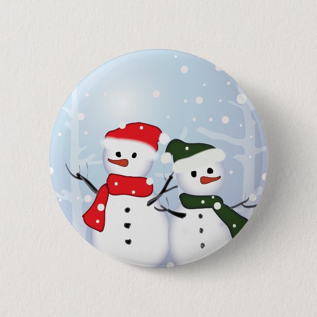 Badge Rond 5 Cm Winter Wonderland Snowman Notre premier Noël (Devant)