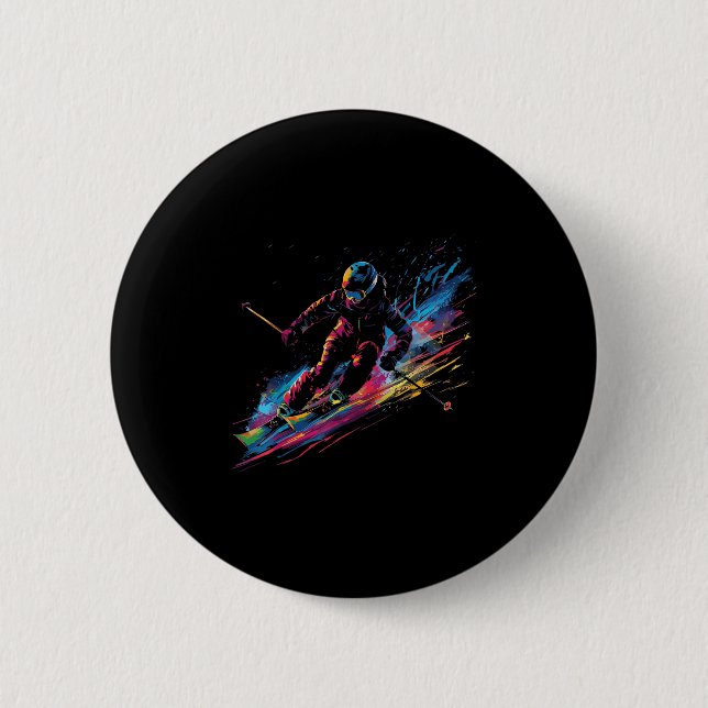 Badge Rond 5 Cm Wintersports Alpine Paint Splash Skier Snow Ski Gi (Devant)