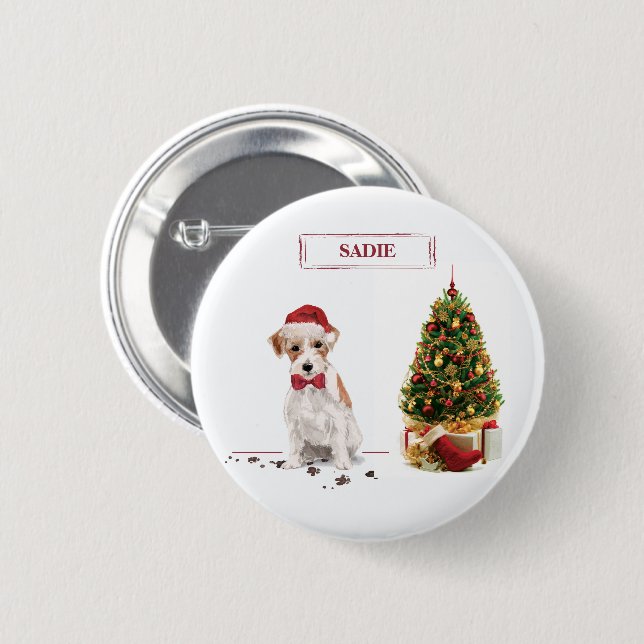 Badge Rond 5 Cm Wire Haired Jack Russell Funny Christmas Chien (Devant & derrière)