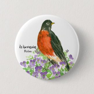 Badge Rond 5 Cm Wisconsin Souvenir Américain Robin Violets violets