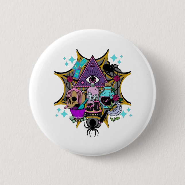 Badge Rond 5 Cm Witchy Vibes and Spiders (Devant)