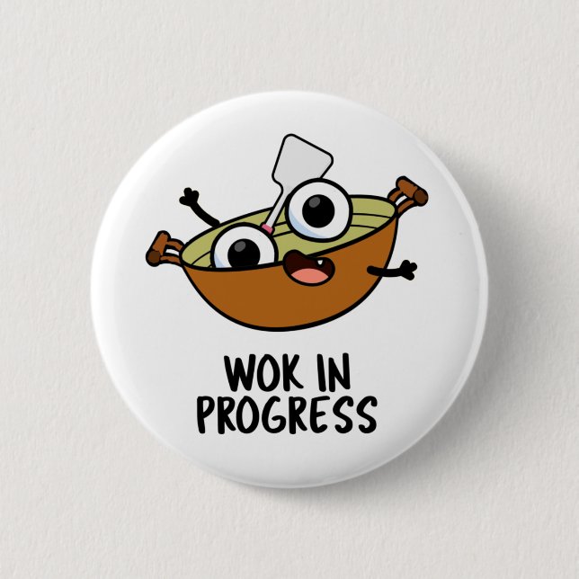 Badge Rond 5 Cm Wok En Cours Funky Cuisine Pun (Devant)