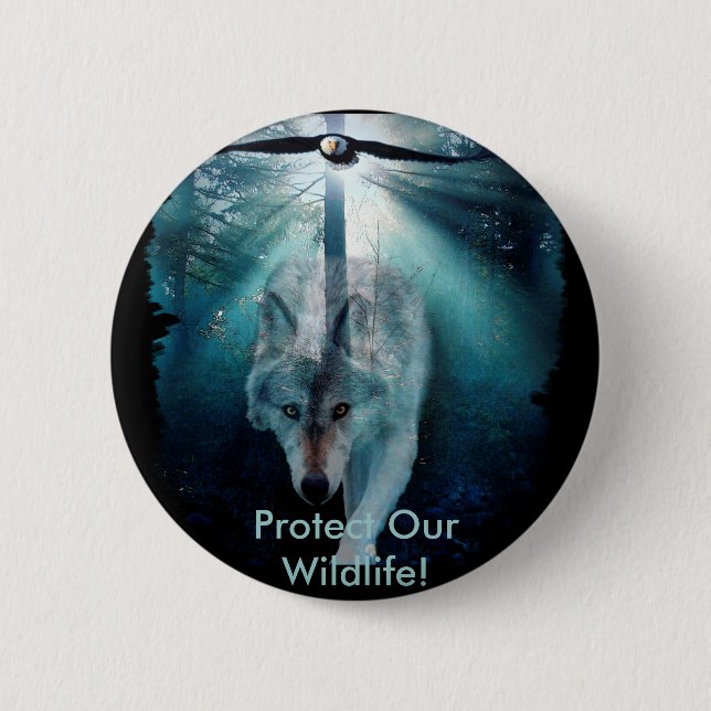 Badge Rond 5 Cm WOLF & EAGLE Wildlife Series (Devant)