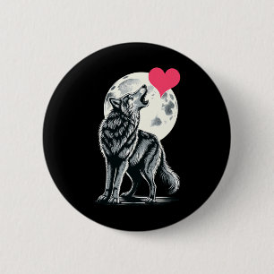 Badge Rond 5 Cm Wolf Holding Heart Valentine's Day Cute Wolves Val