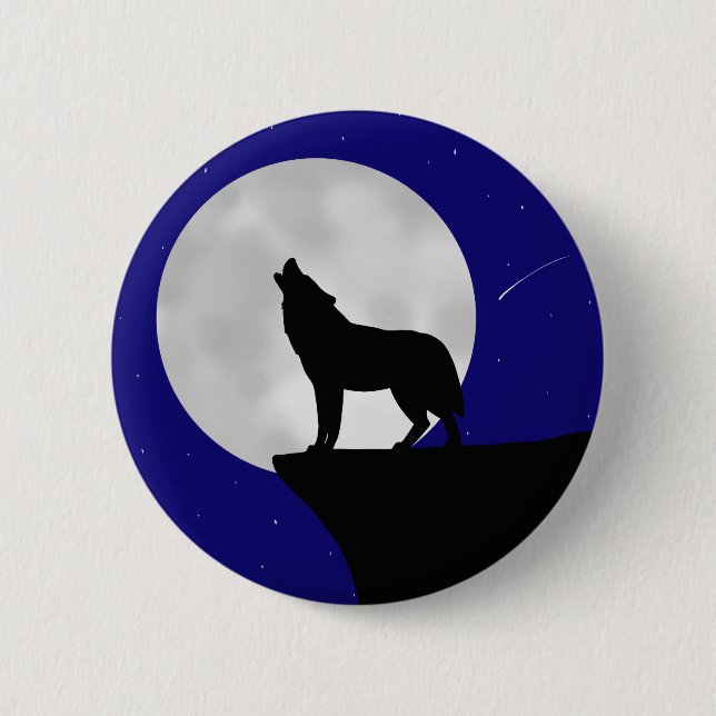 Badge Rond 5 Cm Wolf Howling à la Lune (Devant)