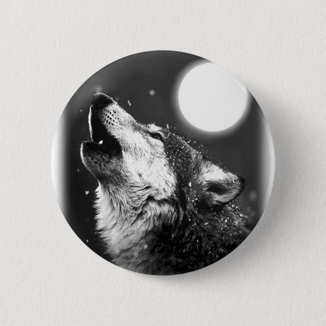 Badge Rond 5 Cm Wolf Howling à Moon (Devant)
