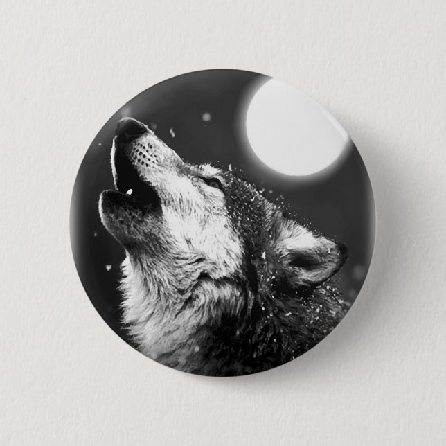 Badge Rond 5 Cm Wolf Howling à Moon (Devant)