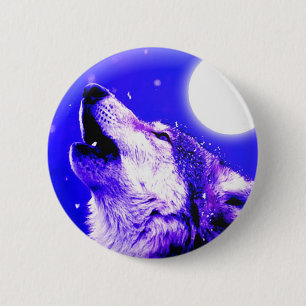 Badge Rond 5 Cm Wolf Howling à Moon