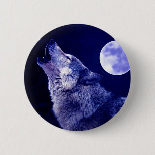 Badge Rond 5 Cm Wolf Howling à Moon