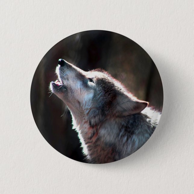 Badge Rond 5 Cm Wolf Howling Loup solitaire (Devant)
