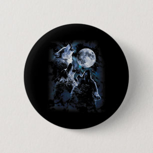 Badge Rond 5 Cm Wolf hurlant Sur La Lune Les Loups De La Faune M'A