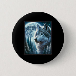Badge Rond 5 Cm Wolf Icy Moon Galaxy Chasse Gris Gris Loups Pour