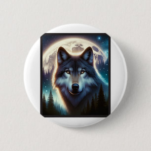 Badge Rond 5 Cm Wolf Icy Moon Galaxy Chasse Gris Gris Loups Pour