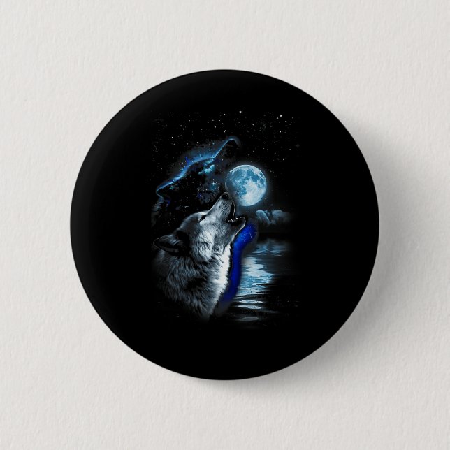 Badge Rond 5 Cm Wolf Moon Lake Wolf Howling Pleine lune Wolf Graph (Devant)