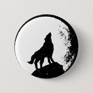 Badge Rond 5 Cm Wolf & Moon Silhoutte