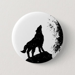Badge Rond 5 Cm Wolf & Moon Silhoutte