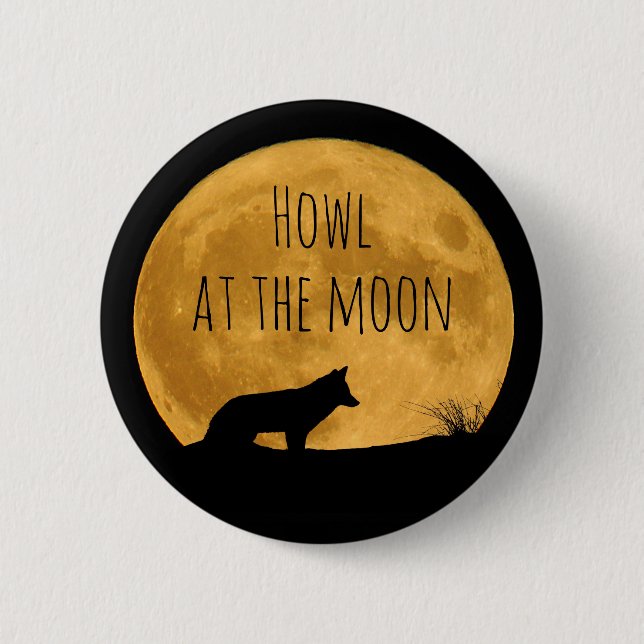 Badge Rond 5 Cm Wolf Silhouetted in Bright Moon (Devant)