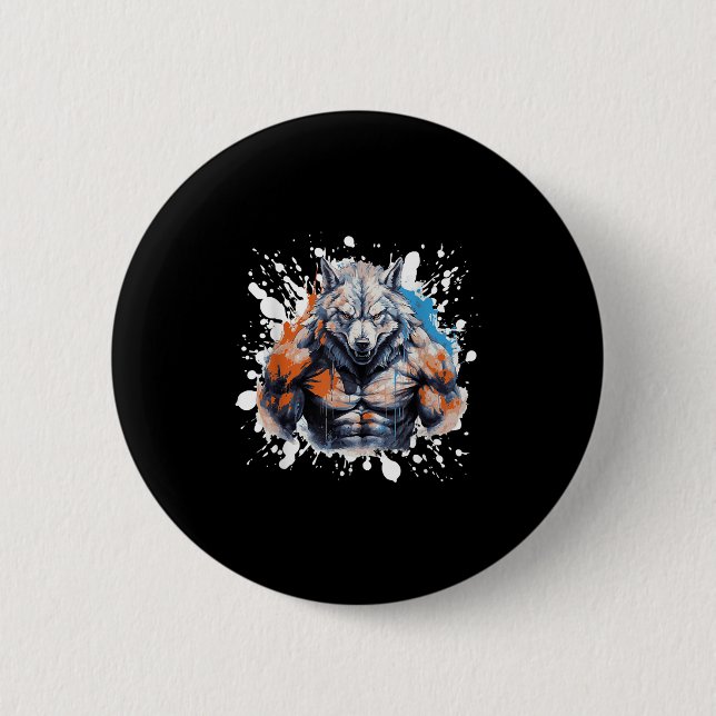 Badge Rond 5 Cm Wolf Workout Gym Fighter Bodybuilder  (Devant)