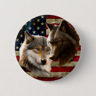 Badge Rond 5 Cm Wolves  American Flag