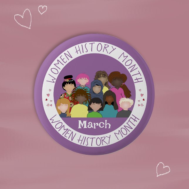Badge Rond 5 Cm Women History Month Purple and White Round PIn (Your purple and white round button to celebrate women history month . )