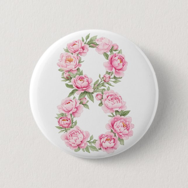Badge Rond 5 Cm Women’s Day Peony Flower for March 8  (Devant)