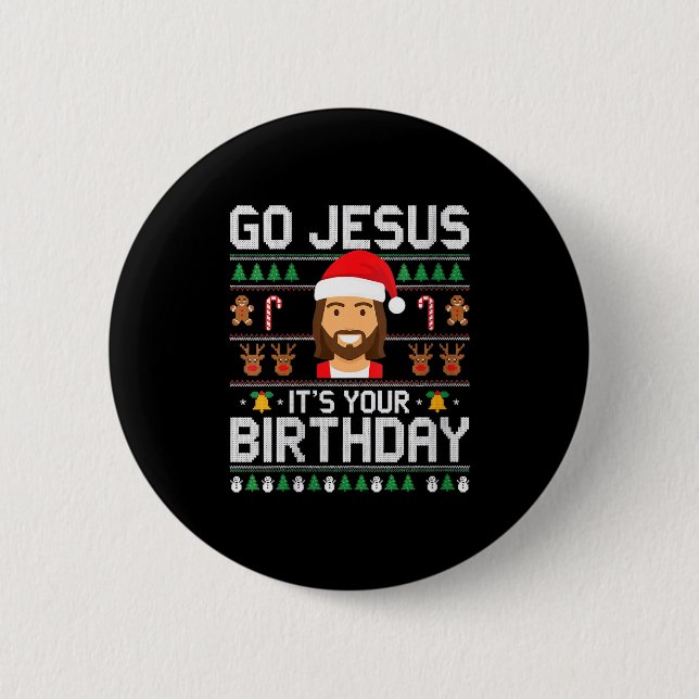Badge Rond 5 Cm Womens Christmas Go Jesus It's Your Birthday - Fun (Devant)
