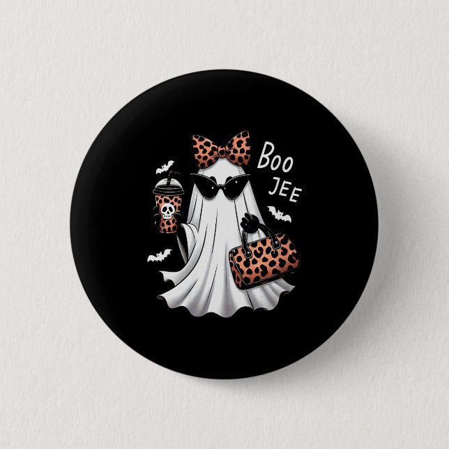 Badge Rond 5 Cm Womens Coquette Leopard Ghost Coffee Boo-jee Hallo (Devant)