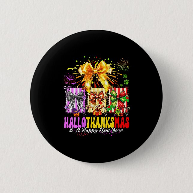 Badge Rond 5 Cm Womens Hallothanksmas &amp; A Happy New Years Eve  (Devant)