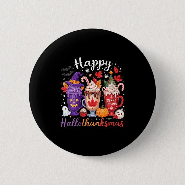 Badge Rond 5 Cm Womens Happy Hallothanksmas Coffee Lover Halloween (Devant)