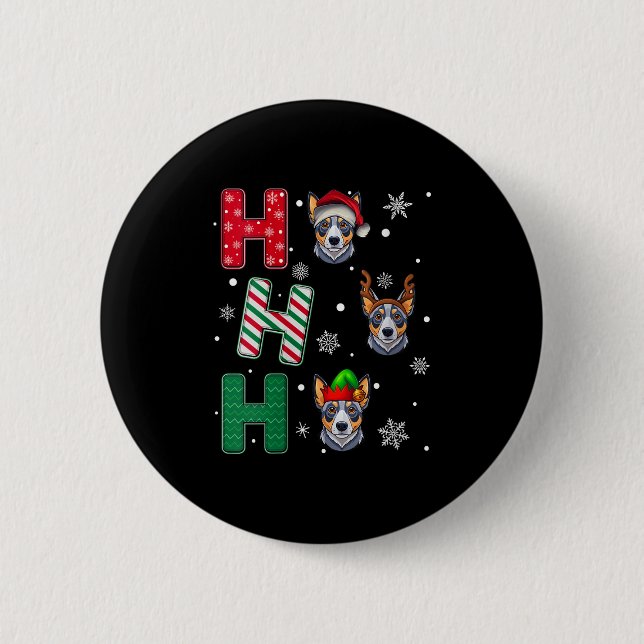 Badge Rond 5 Cm Womens Ho Ho Ho Blue Heeler Dog Matching Christmas (Devant)