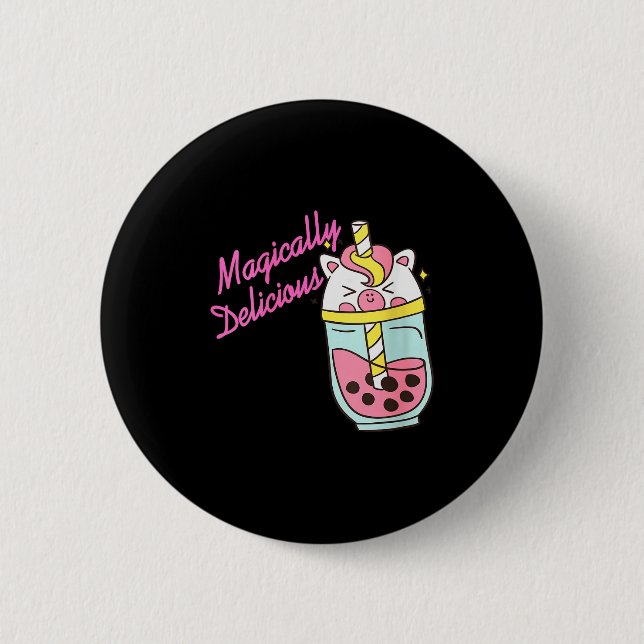 Badge Rond 5 Cm Womens Magically Delicious Unicorn Boba Kawaii Bub (Devant)