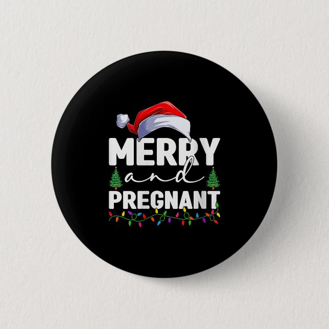 Badge Rond 5 Cm Womens Merry And Pregnant Christmas Pregnancy Anno (Devant)