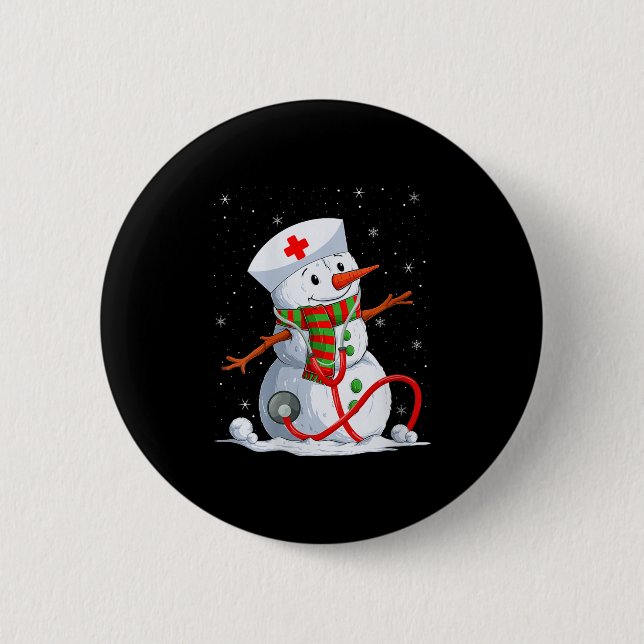 Badge Rond 5 Cm Womens Snowman Nurse Christmas Stethoscope Nursing (Devant)