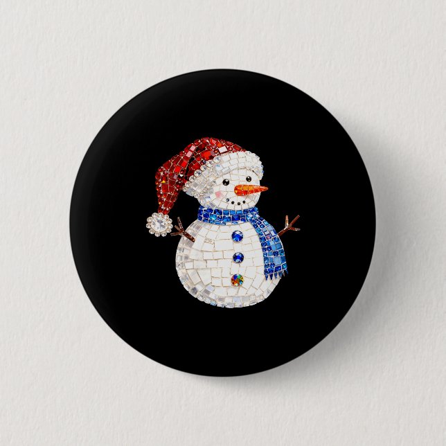 Badge Rond 5 Cm Womens Sparkly Rhinestone Snowman Pajamas Holiday  (Devant)