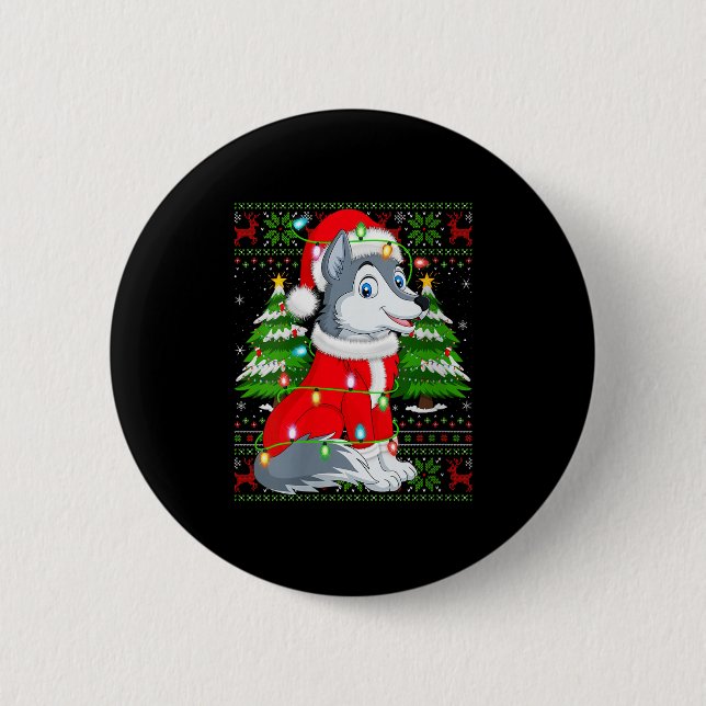 Badge Rond 5 Cm Womens Wolf Christmas Lights Santa Costume Ugly Xm (Devant)