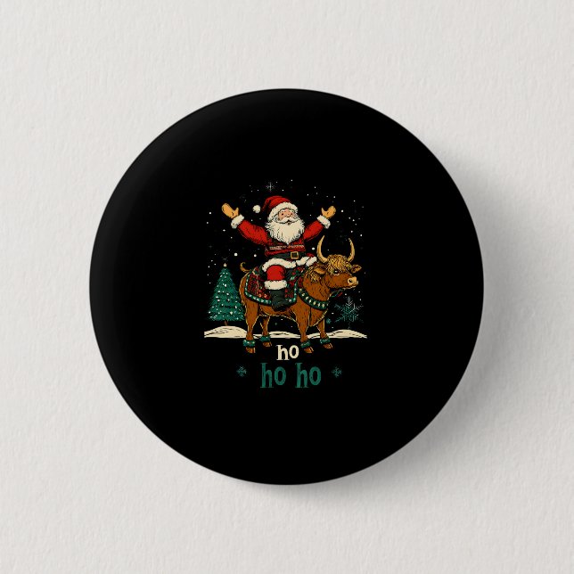 Badge Rond 5 Cm Womens Xmas Tree Lighting Santa Riding Highland Co (Devant)