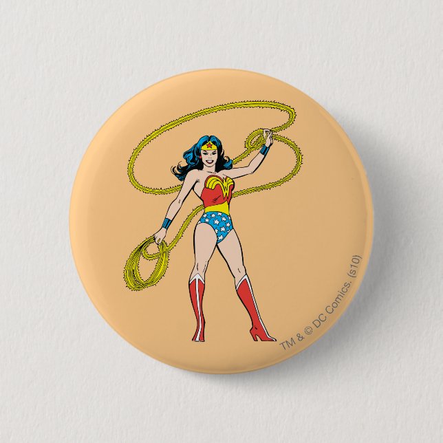 Badge Rond 5 Cm Wonder Woman debout avec Lasso (Devant)