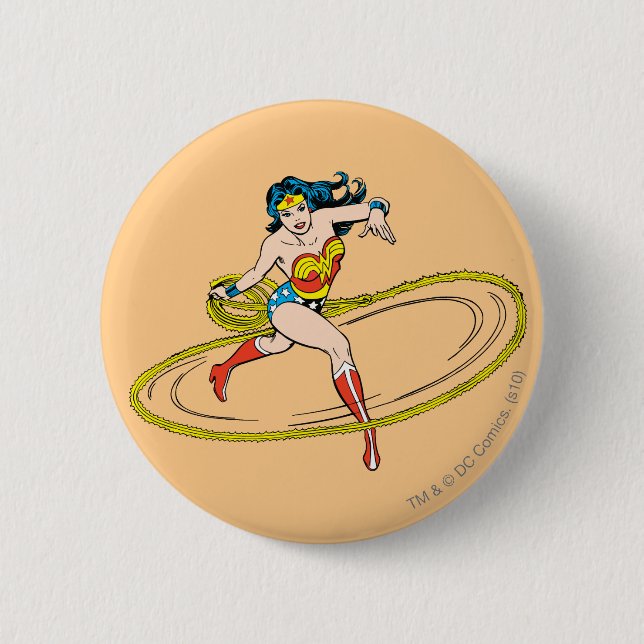 Badge Rond 5 Cm Wonder Woman entouré de Lasso (Devant)