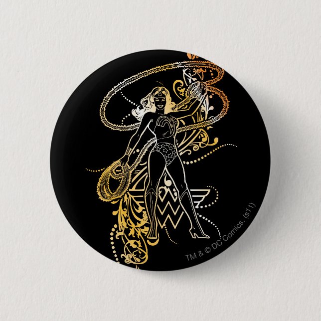 Badge Rond 5 Cm Wonder Woman Fade Jaune (Devant)