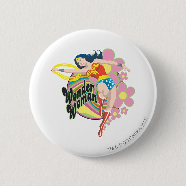 Badge Rond 5 Cm Wonder Woman Flowers rétro (Devant)